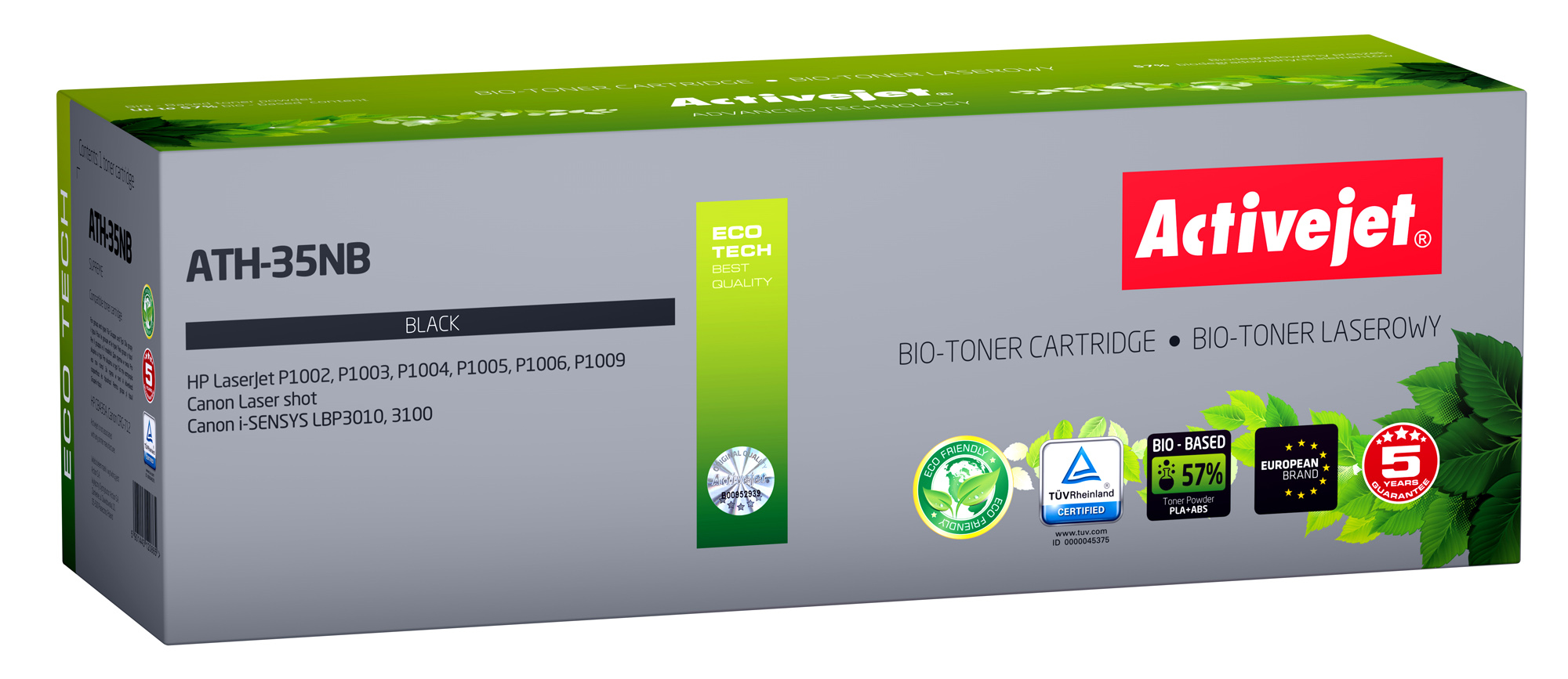 Activejet BIO ATH-35NB toner for HP, Canon printers, Replacement HP 35A CB435A, Canon CRG-712; Supreme; 1800 pages; black.