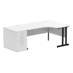 Dynamic Impulse W1600 x D1200 x H730mm Right Hand Crescent Desk Cantilever Leg With D800mm Desk High Pedestal White Finish Black Frame - I004432 DD