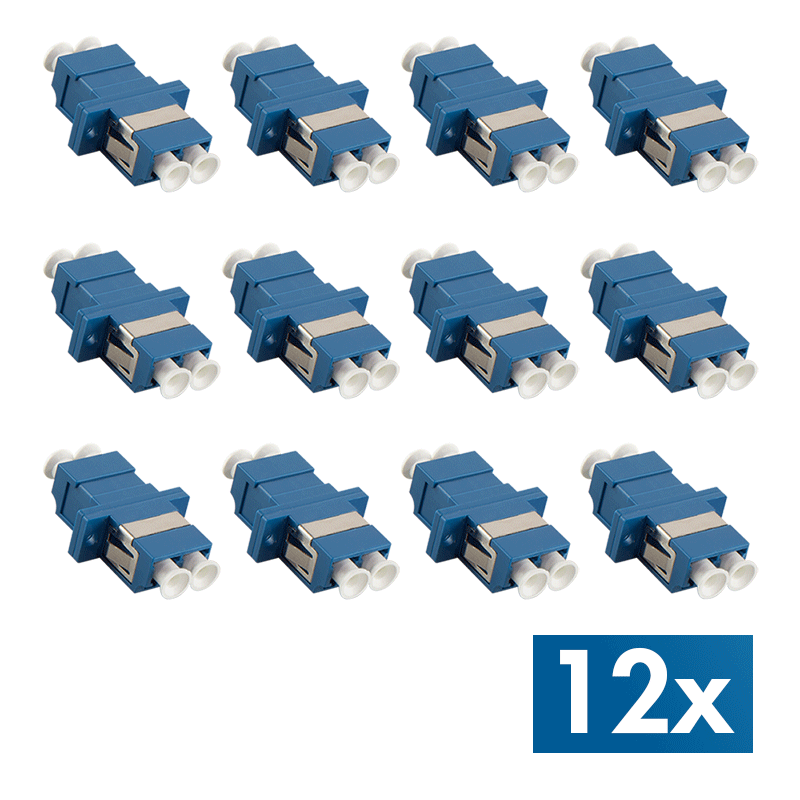LogiLink Fiber Adapter LC Duplex, 12 pieces, with flange, OS2, blue