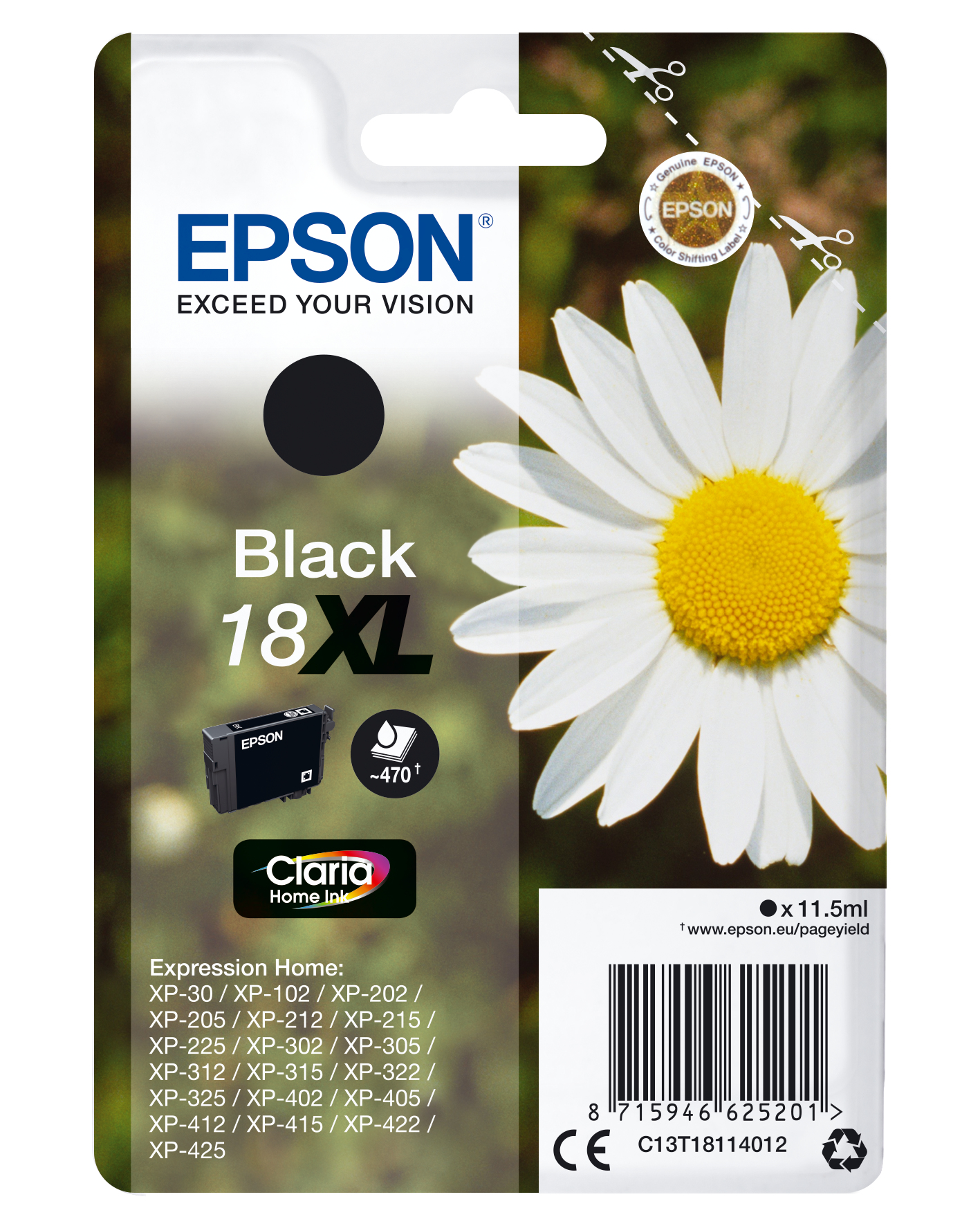 Image of Epson C13T18114012/18XL Ink cartridge black high-capacity, 470...