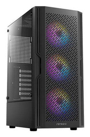 0-761345-10060-1 ANTEC AX20 Case, Black, Mid Tower, 1 x USB 3.0 / 2 x USB 2.0, Tempered Glass Side Window Panel, Slanted Bar & Mesh Design for Massive Airflow, 3 x RGB LED Fans Included, ATX, Micro ATX, Mini-ITX