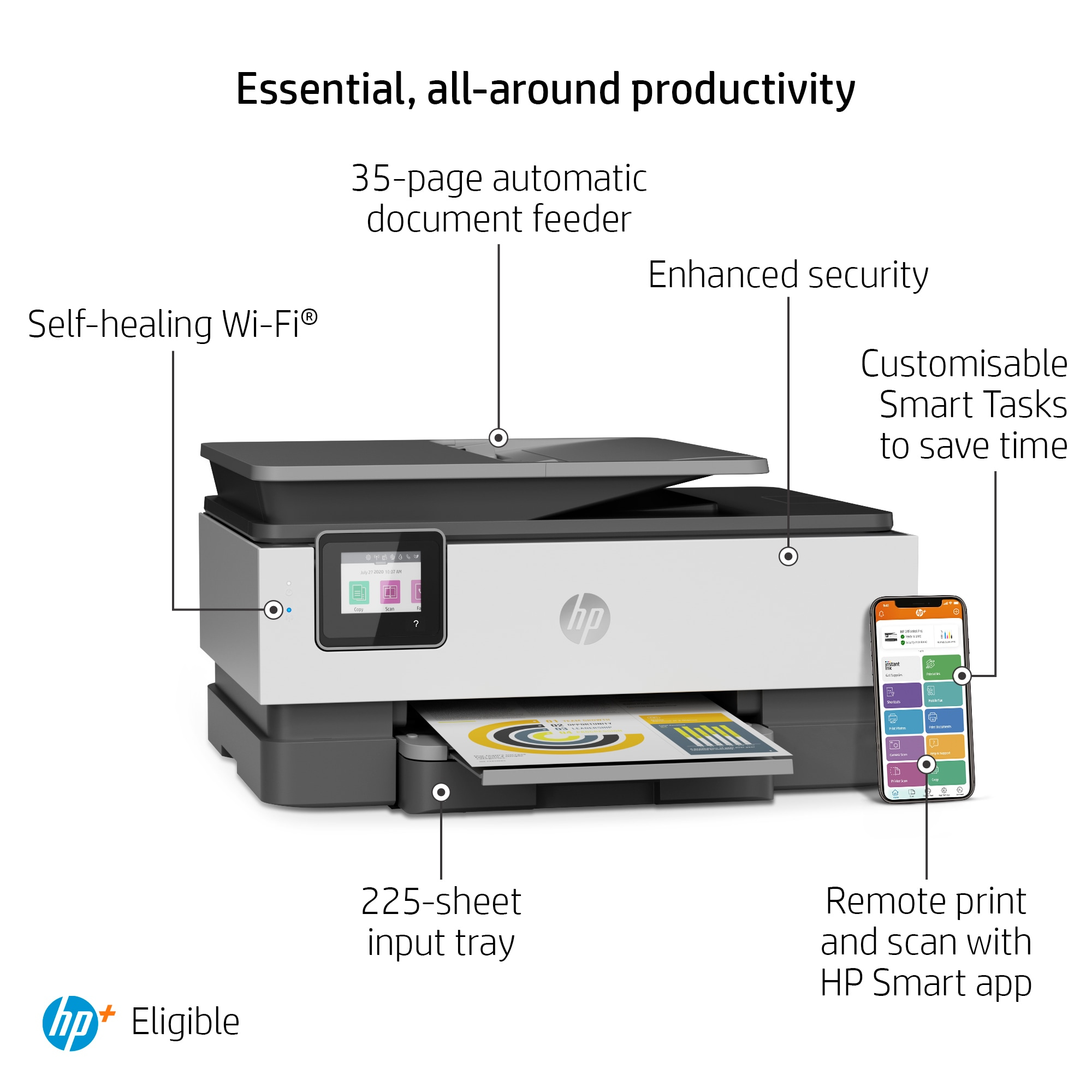 HP OfficeJet Pro HP 8024e All-in-One Printer, Home, Print, copy, scan, fax, HP+; HP Instant Ink eligible; Automatic document feeder; Two-sided printing