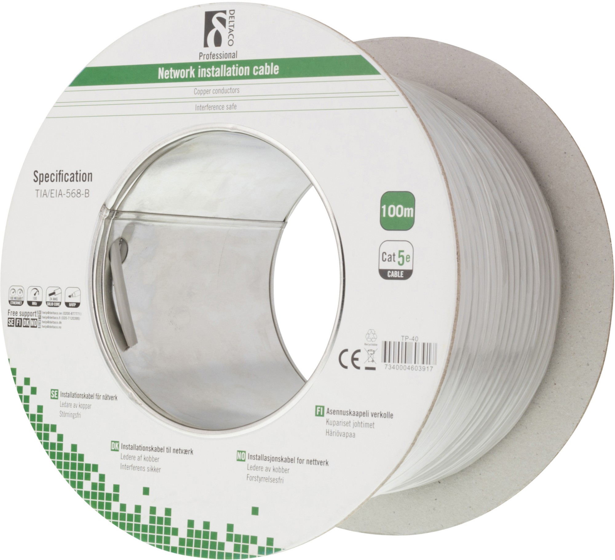 Deltaco TP-40 networking cable Grey 100 m Cat5e