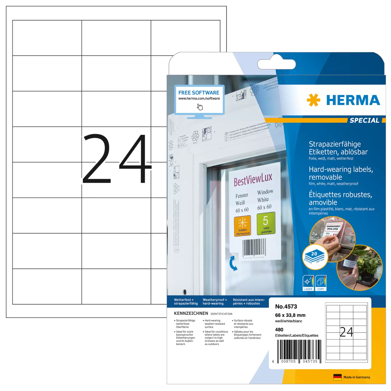 Image of HERMA 4573 self-adhesive label Removable White 480 pc(s)