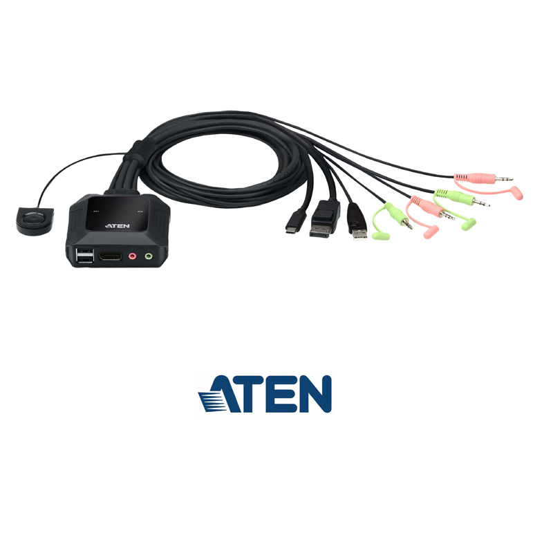 CS52DP ATEN 2-Port USB-C DisplayPort Hybrid Cable KVM Switch - 4096 x 2160 pixels - 4K Ultra HD - 0.74 W - Black