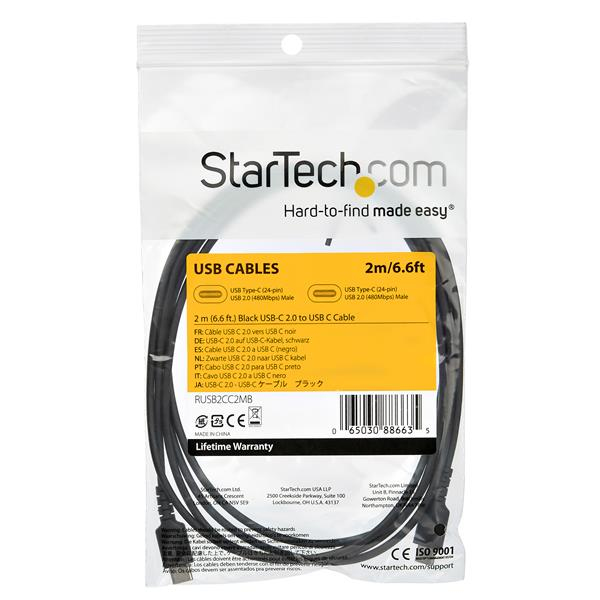 StarTech.com 2m USB C Charging Cable - Durable Fast Charge & Sync USB 3.1 Type C to USB C Laptop Charger Cord - TPE Jacket Aramid Fiber M/M 60W Black - Samsung S10 S20 iPad Pro MS Surface