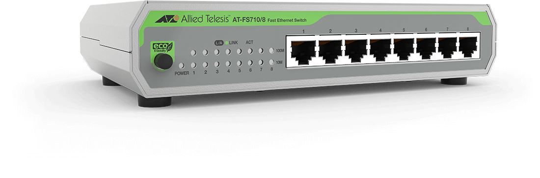 Image of Allied Telesis FS710/8 Unmanaged Fast Ethernet (10/100) Green, Grey