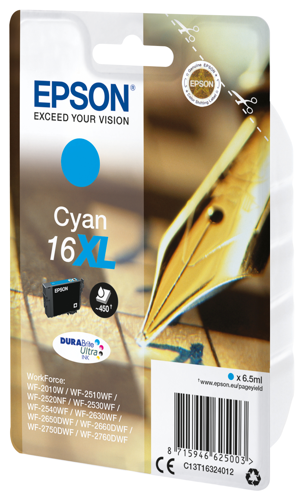 Epson C13T16324012/16XL Ink cartridge cyan high-capacity XL, 450 pages 6,5ml for Epson WF 2010/2660/2750