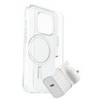 OtterBox Symmetry Series - Back cover for mobile phone - MagSafe compatibility - clear - with Premium Glass Screen protector and Fast Charge Wall Charger USB-C 30W - for Apple iPhone 16 Pro