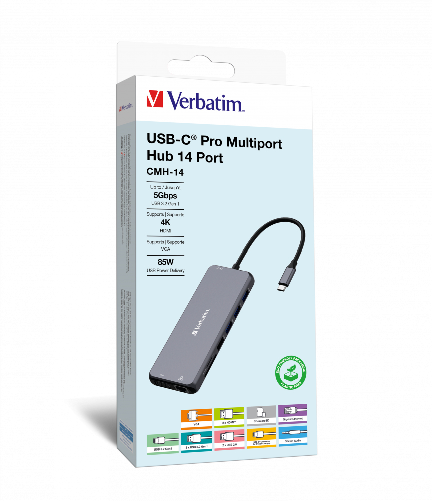Photos - Card Reader / USB Hub Verbatim CMH-14 USB Type-C 5000 Mbit/s Silver 32154 