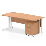 Dynamic Impulse Cantilever Straight Office Desk W1800 x D800 x H730mm Oak Finish White Frame With 2 Drawer Mobile Pedestal - I003931 DD