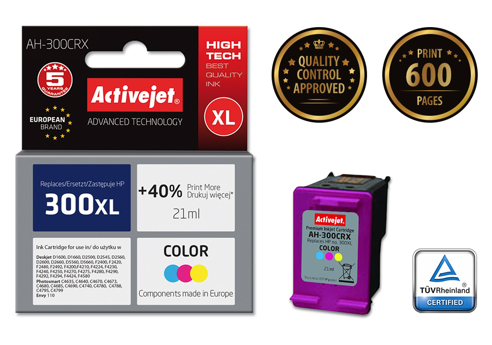Activejet AH-300CRX Ink (replacement HP 300XL CC644EE; Premium; 21 ml; color)