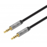 Manhattan Stereo Audio 3.5mm Cable, 1m, Male/Male, Slim Design, Black/Silver, Premium with 24 karat gold plated contacts and pure oxygen-free copper (OFC) wire, Lifetime Warranty, Polybag