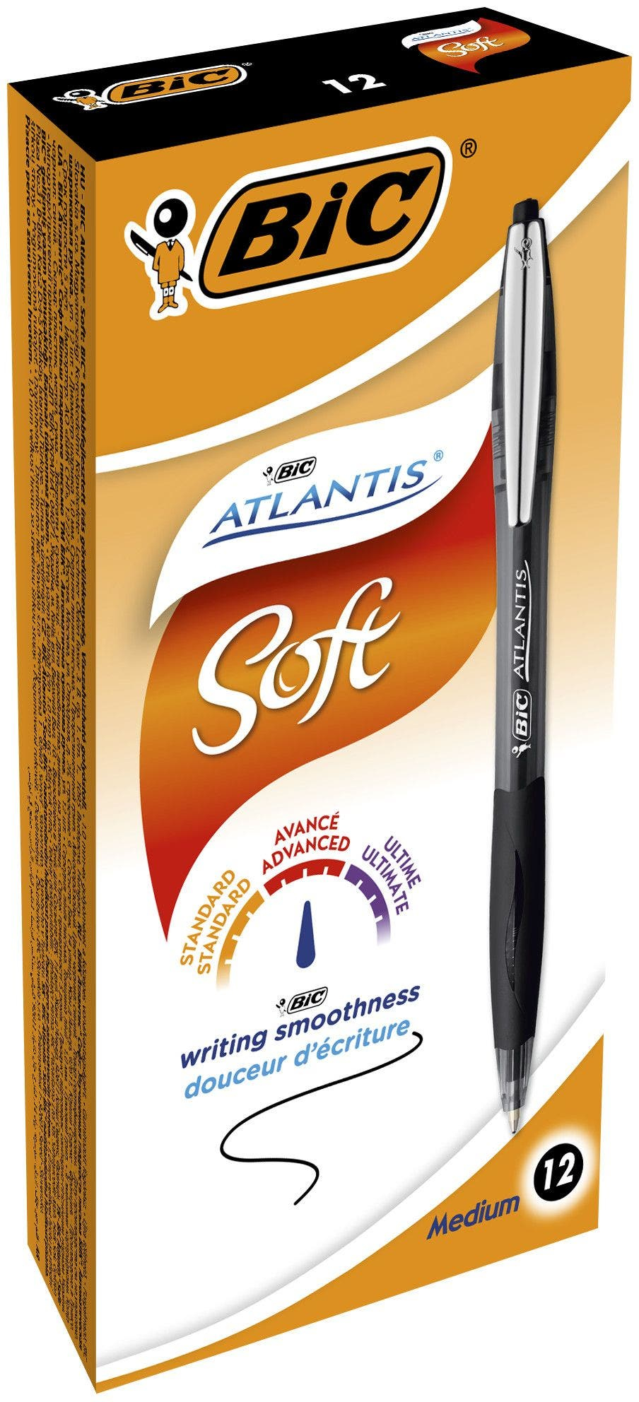 Image of BIC Atlantis Soft Black Clip-on retractable ballpoint pen Medium...