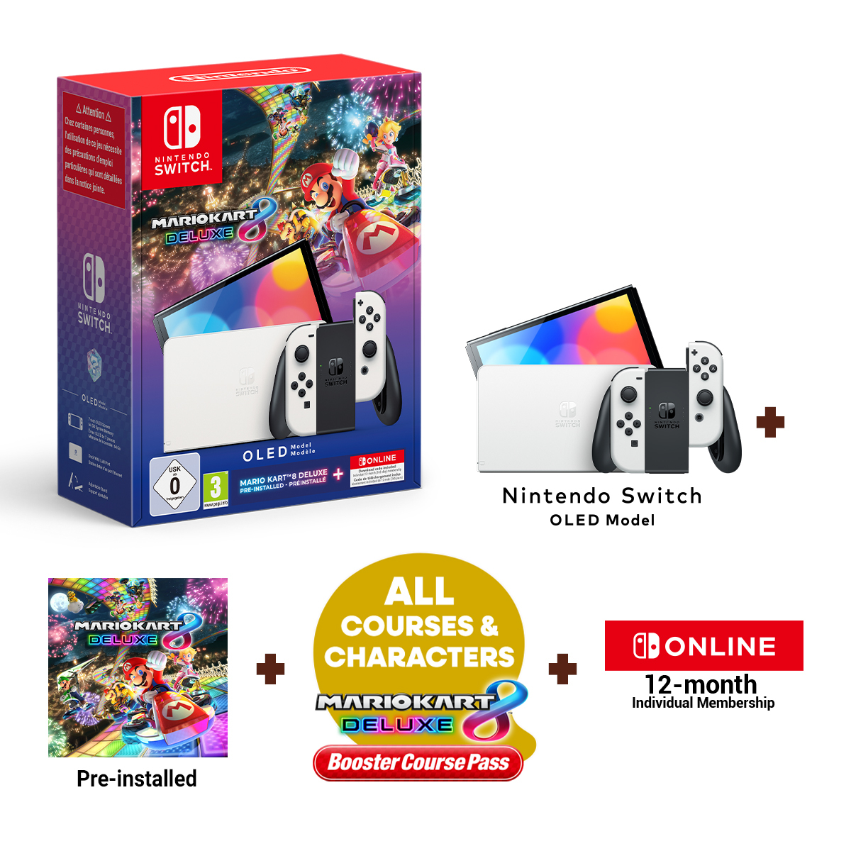 Nintendo Switch OLED + Mario Kart 8 Deluxe + Switch Online 12 Months portable game console 17.8 cm (7") 64 GB Touchscreen Wi-Fi White