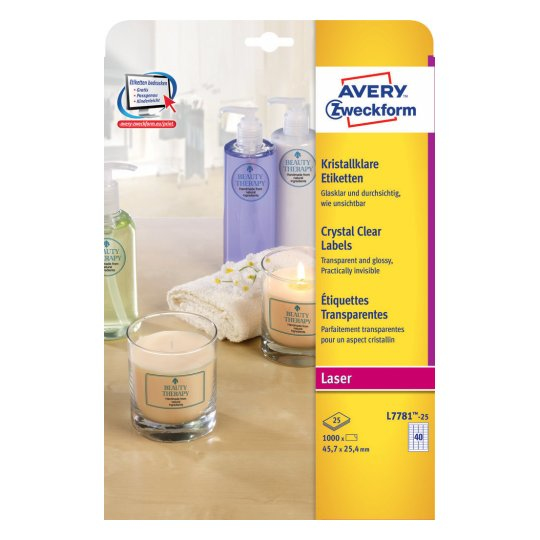 Image of Avery L7781-25 self-adhesive label Transparent Rectangle Permanent...
