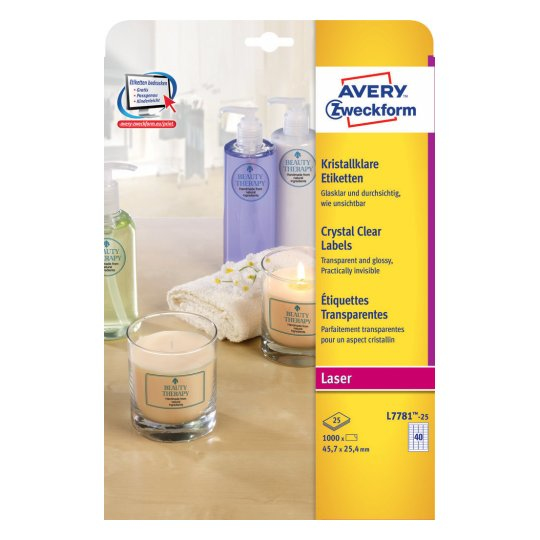 Avery L7781-25 self-adhesive label Transparent Rectangle Permanent 1000 pc(s)