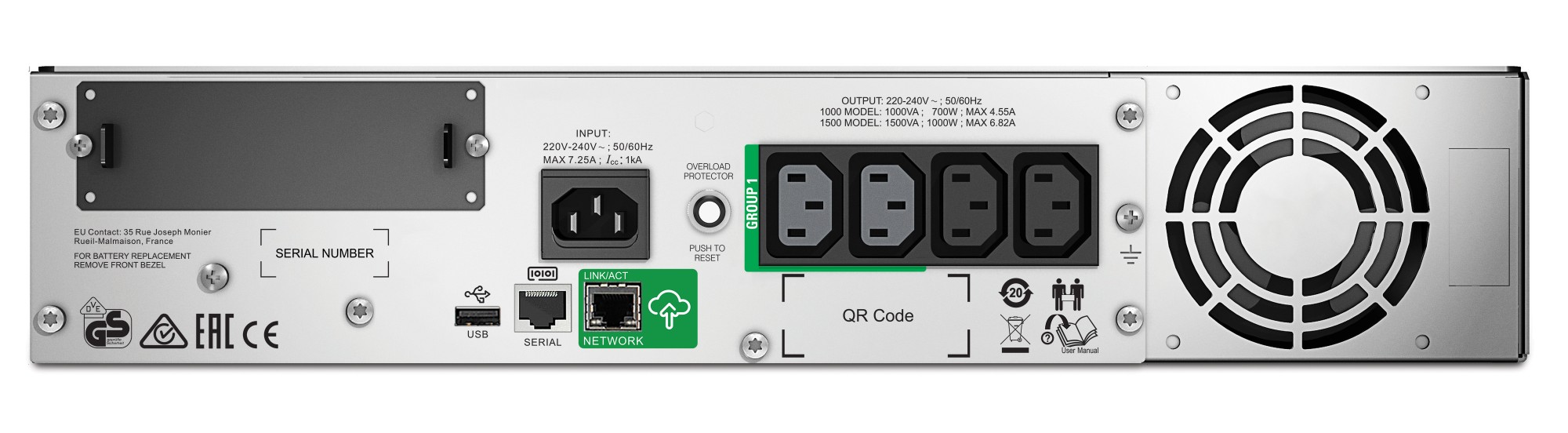 APC SMT1500RMI2UC uninterruptible power supply (UPS) Line-Interactive 1500 VA 1000 W 4 AC outlet(s)