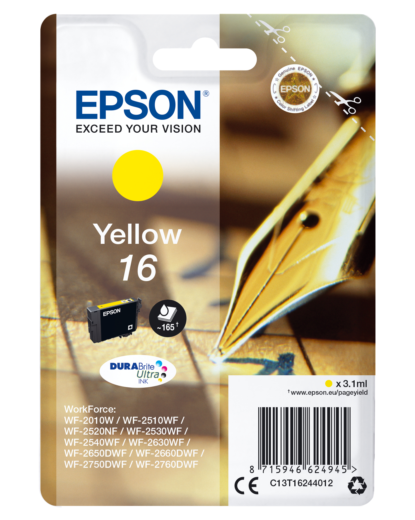 Image of Epson C13T16244012/16 Ink cartridge yellow, 165 pages 3,1ml for...