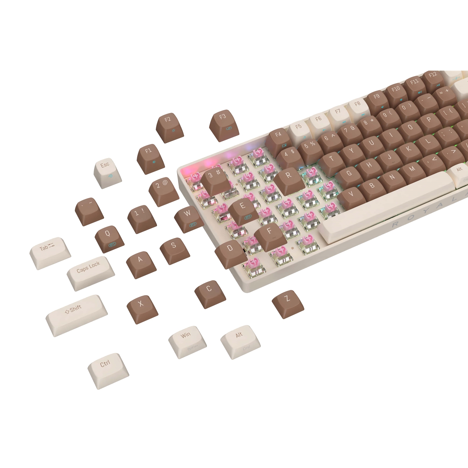 ROYALAXE R87 Hot Swappable Mechanical Keyboard, 80% TKL Design, 89 Keys, 2.4GHz, Bluetooth 5.0 or Wired Connection, TTC Golden-Pink Switches, RGB, Windows and Mac Compatible