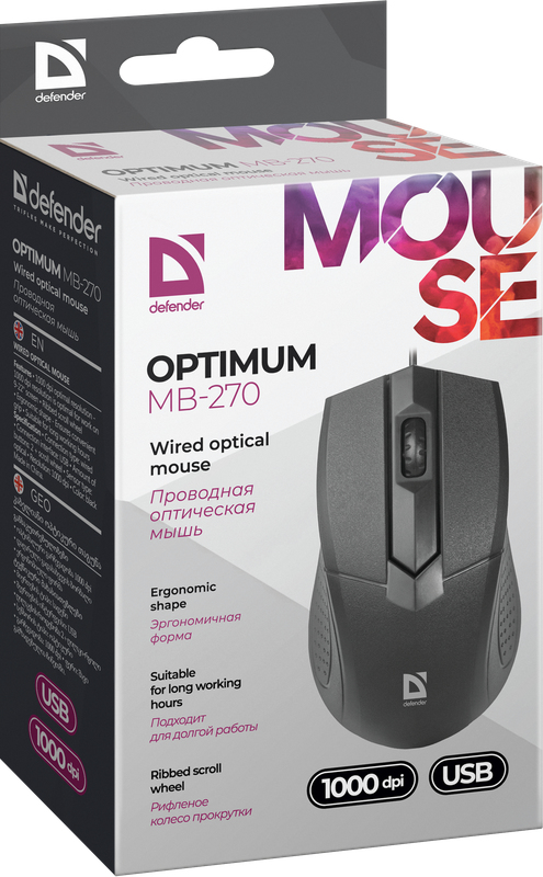 Defender Optimum MB-270 mouse Office Right-hand USB Type-A Optical 1000 DPI