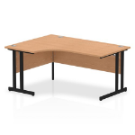 Dynamic Impulse W1600 x D1200/800 x H730mm Left Hand Crescent Desk With Cable Management Ports Cantilever Leg Oak Finish Black Frame - MI003293 DD