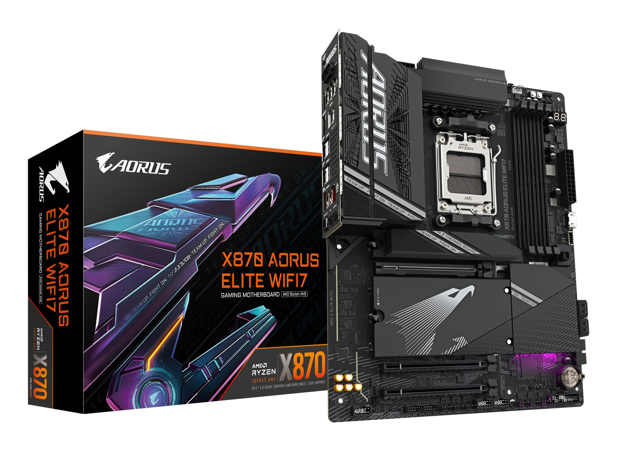 GIGABYTE X870 AORUS ELITE WIFI7 Motherboard - Supports AMD Ryzen 9000 CPUs, 16+2+2 phases VRM, up to 8000MHz DDR5 (OC), 3xPCIe 5.0 + 1xPCIe 4.0, Wi-Fi 7, 2.5GbE LAN, USB 4