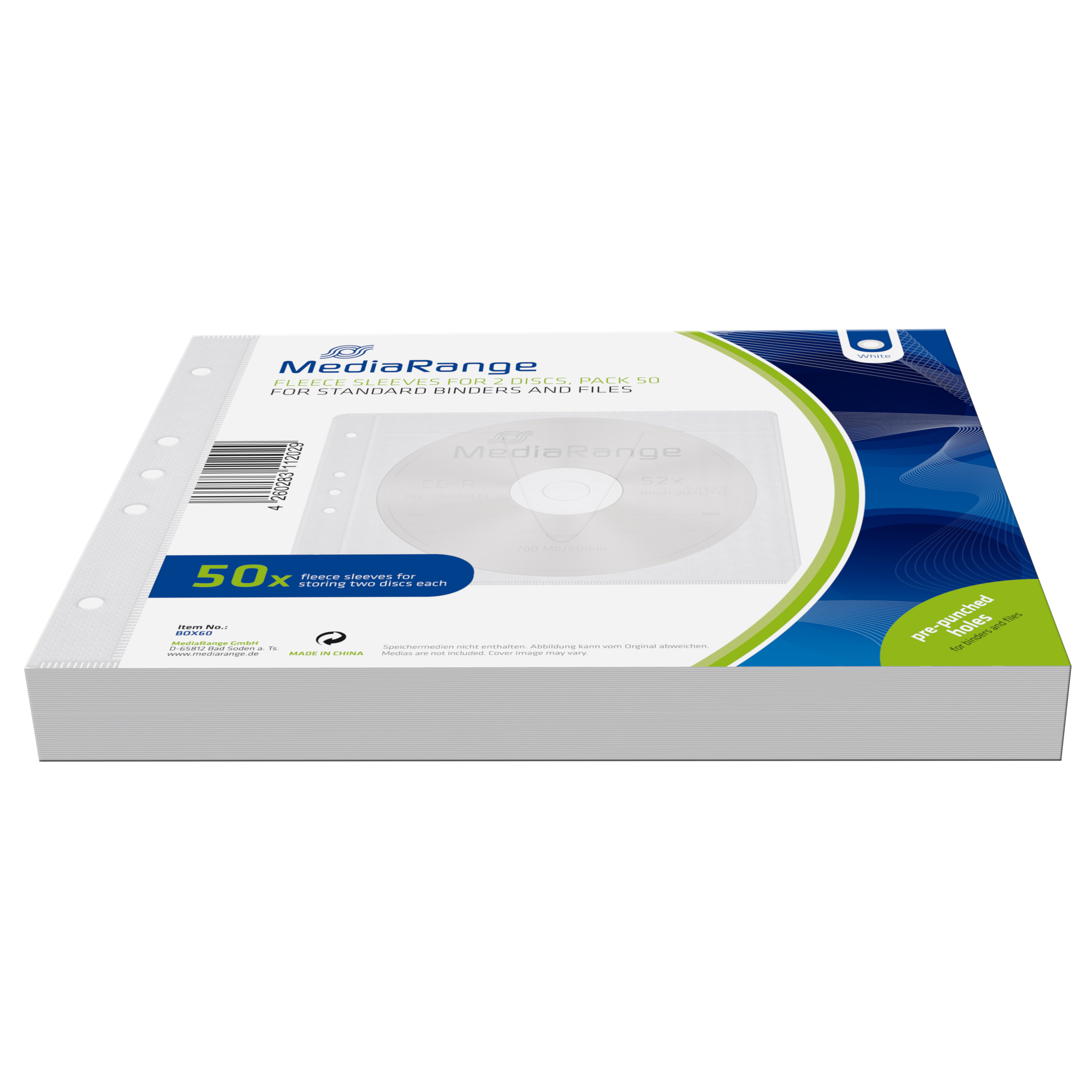Image of MediaRange BOX60 optical disc case Sleeve case 2 discs White