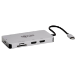 Tripp Lite U442-DOCK8G-GG USB-C Dock, Dual Display - 4K 60 Hz HDMI, USB 3.2 Gen 1, USB-A Hub, GbE, Memory Card, 100W PD Charging, Gray