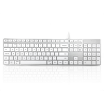 Ceratech Accuratus 301 MAC - quiet USB-A Wired Full Size Apple Mac Multimedia Keyboard with White Square Tactile Keys and Silver Case.