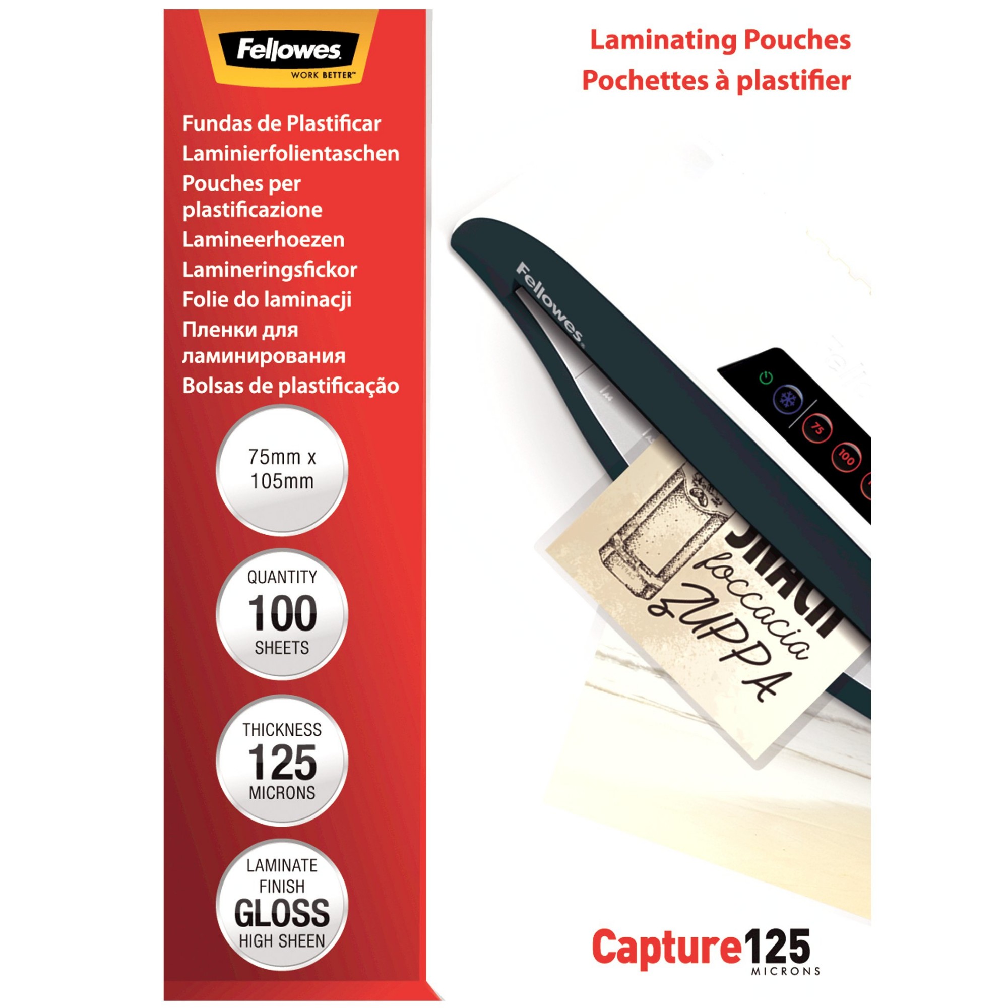 Fellowes Glossy 125 Micron Card Laminating Pouch - 75X105mm