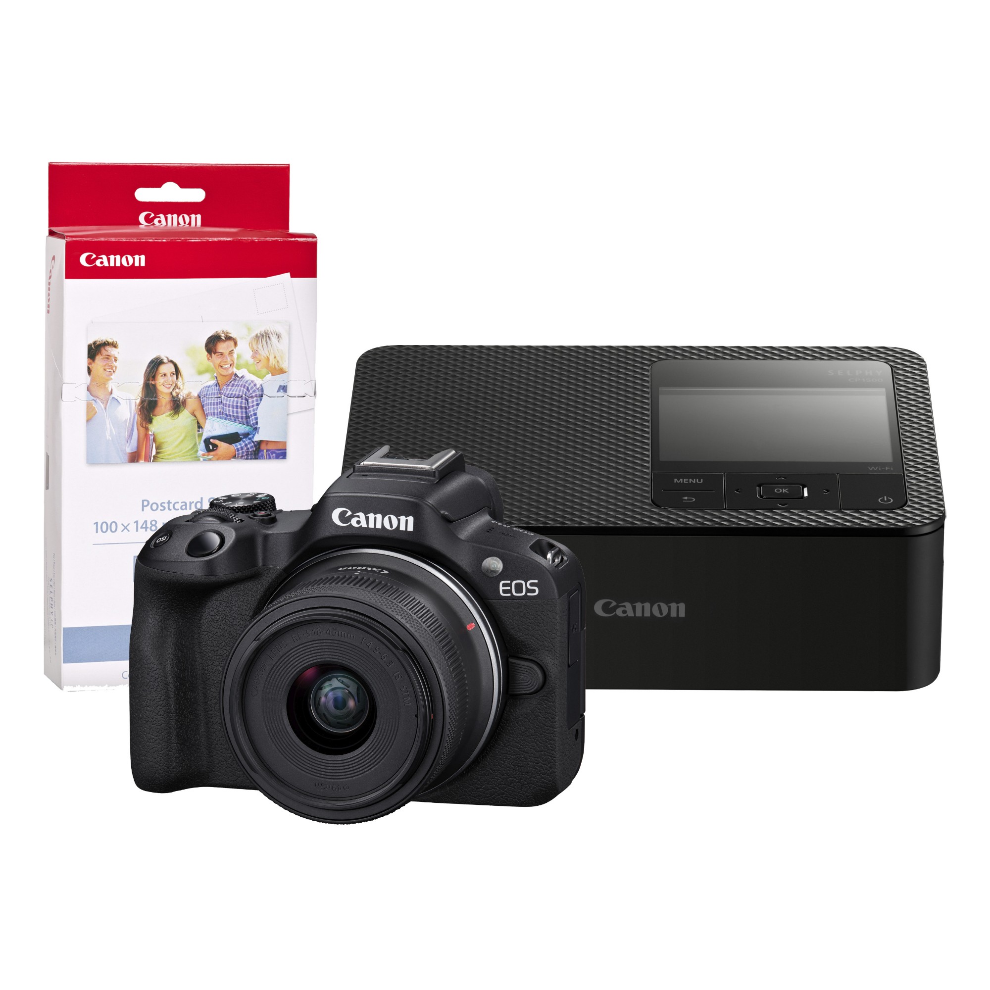 Canon EOS R50 Camera inc RF-S 18-45mm Lens. CP1500 Printer and KP-36IP