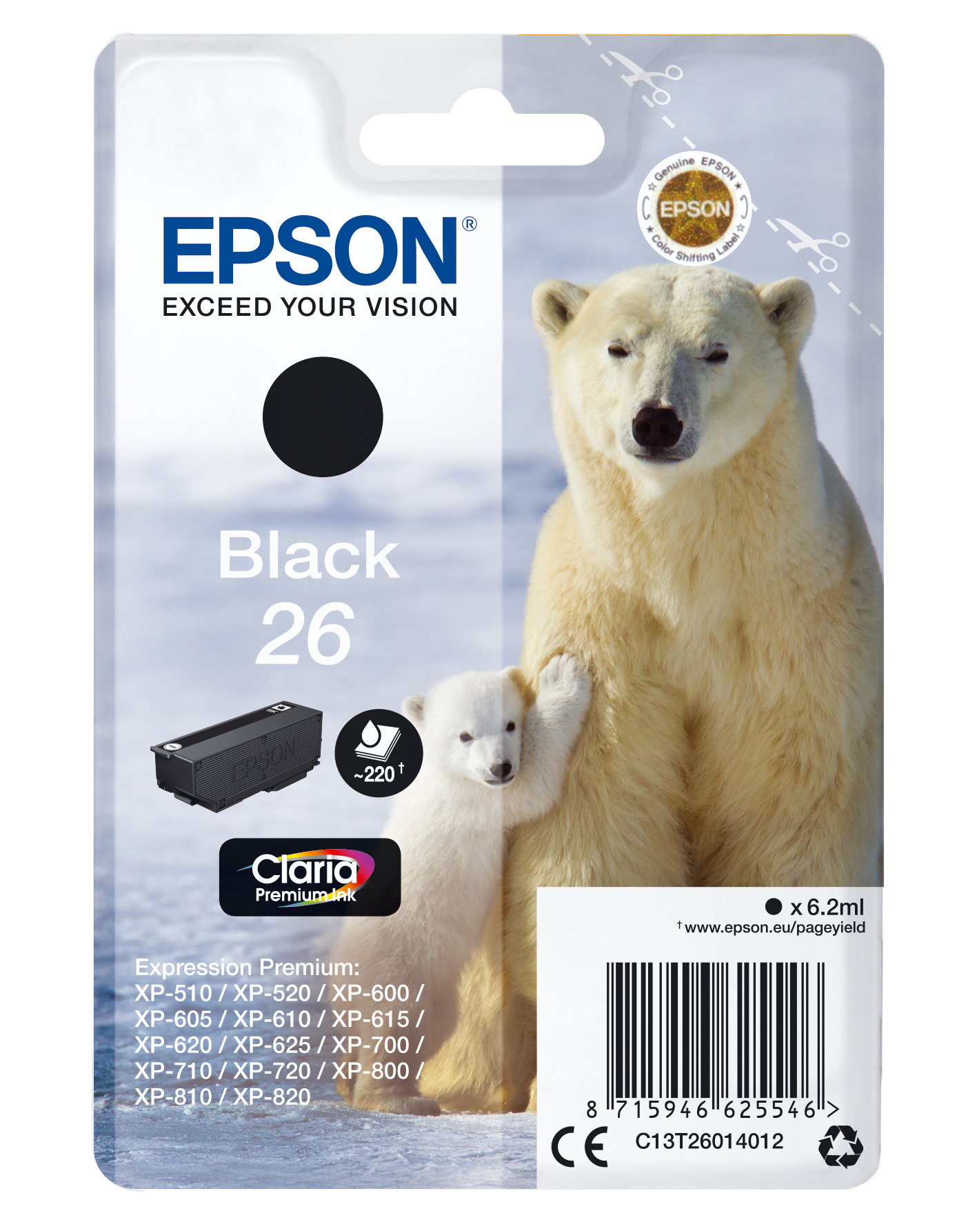 Image of Epson C13T26014012/26 Ink cartridge black, 220 pages 6,2ml for...