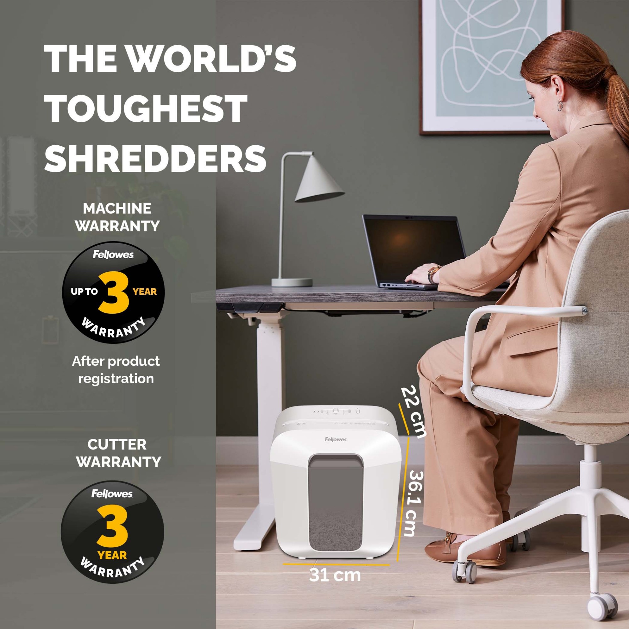 Fellowes LX Series Paper Shredder LX25 6 Sheet Cross Cut Shredder with 11.5 Litre Bin High Security P4 White