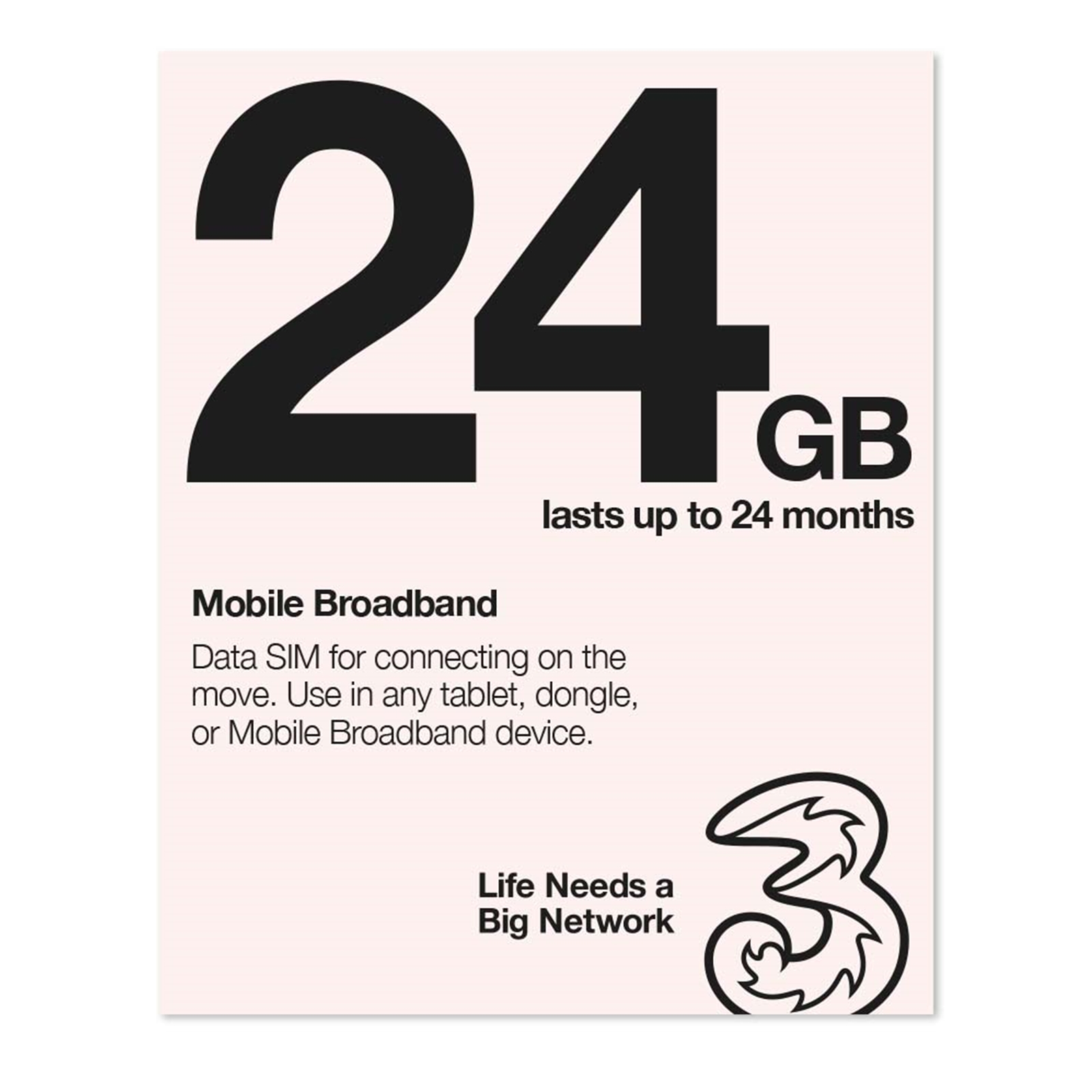 36086 THREE Three 3G 4G & 5G-Ready 24GB Prepaid Mobile Broadband Trio SIM Card