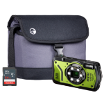 Pentax WG-8 20MP 5x Zoom Tough Compact Camera - Green - Camera + Sandisk 64GB SD Card + System Bag