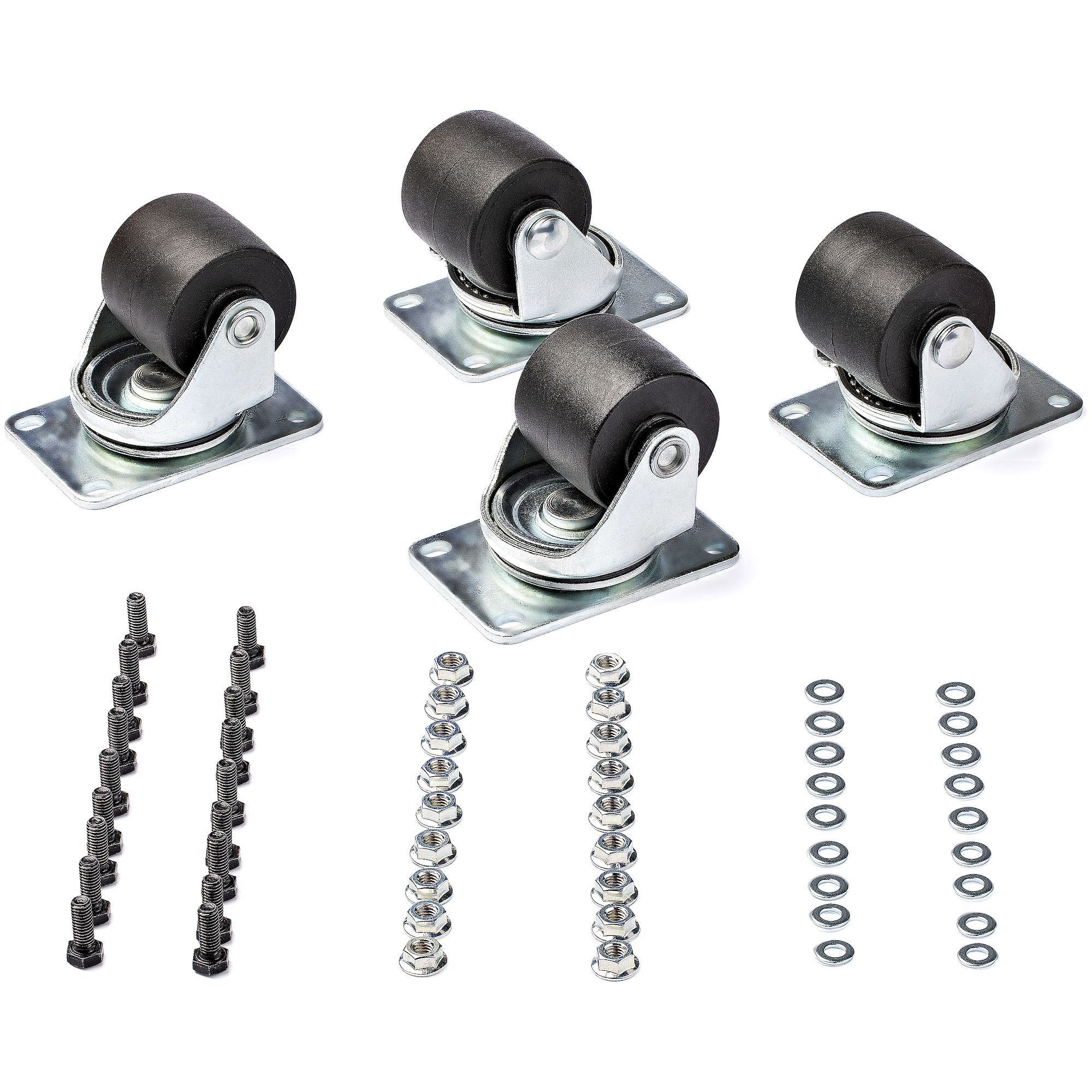 StarTech.com Heavy Duty Casters for Server Racks/Cabinets - Set of 4 Universal M6 2-inch Caster Kit - Replacement Swivel Caster Wheels (45x75mm pattern) for 4 Post Racks - Steel/Plastic