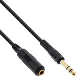 InLine Headphone extension cable 6.3mm Stereo M/F, gold plated, black, 3m