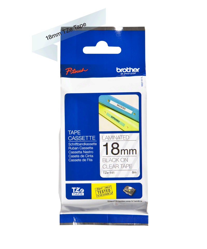 Brother TZE-141 DirectLabel black on Transparent Laminat 18mm x 8m for Brother P-Touch TZ 3.5-18mm/36mm/6-18mm/6-24mm/6-36mm