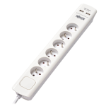 Tripp Lite TLP6F18USB 6-Outlet Surge Protector with USB Charging - French Type E Outlets, 220-250V, 16A, 1.8 m Cord, Type E Plug, White