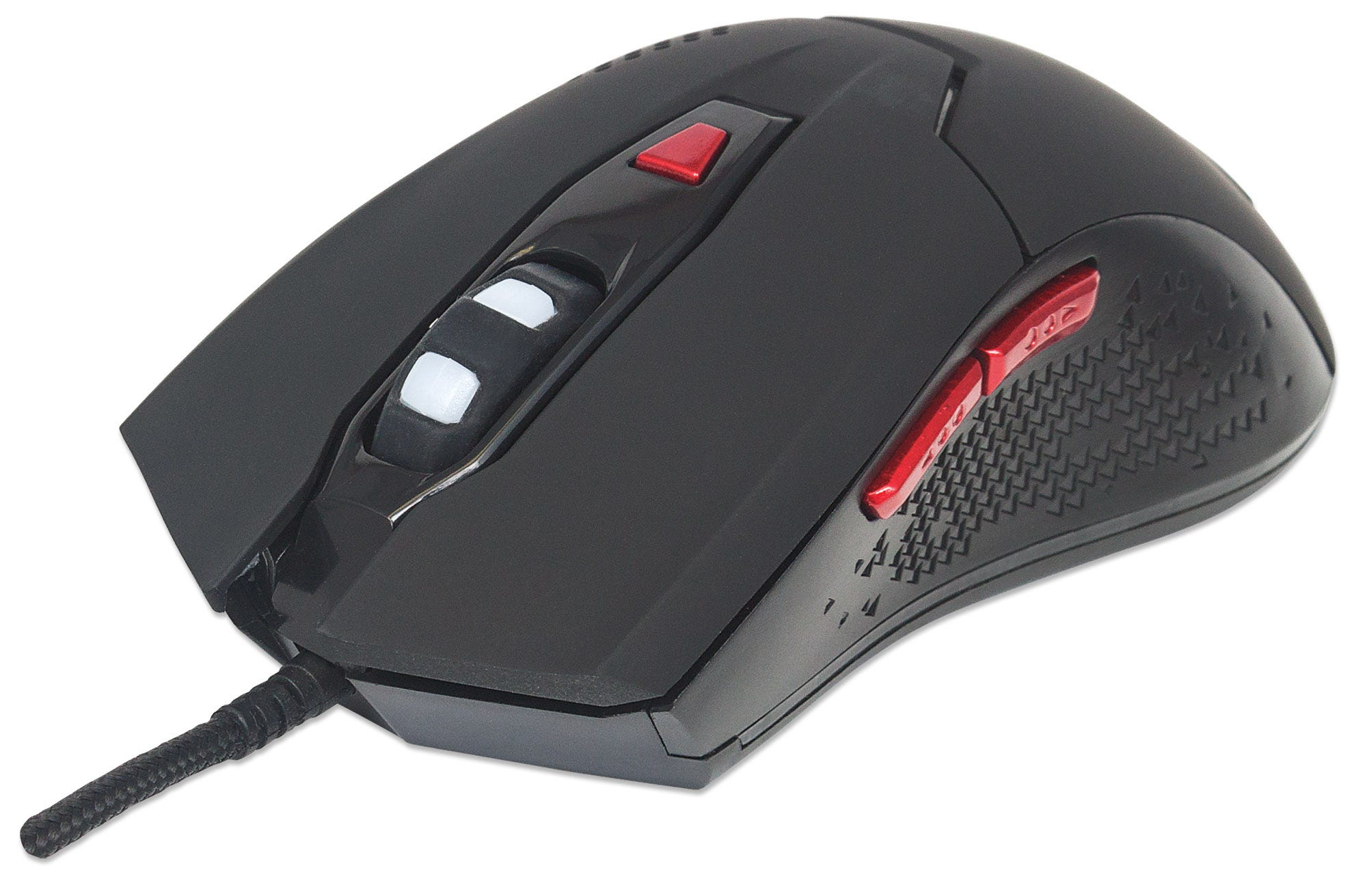 Manhattan Wired Optical Gaming USB-A Mouse with LEDs, 480 Mbps (USB 2.0), Six Button, Scroll Wheel, 800-2400dpi, Black with Red Buttons