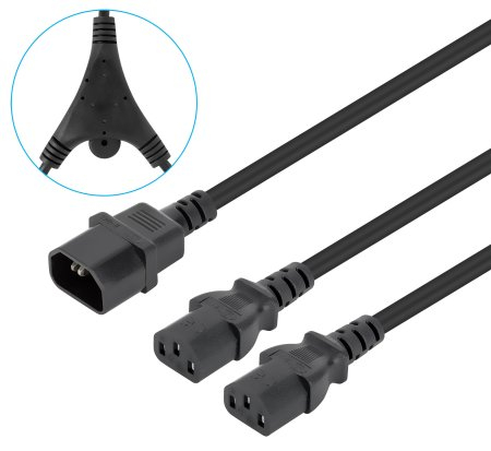Manhattan Men's Black Power Cord/Cable Y-Splitter. C14 To 2X C13 Fe (Kett