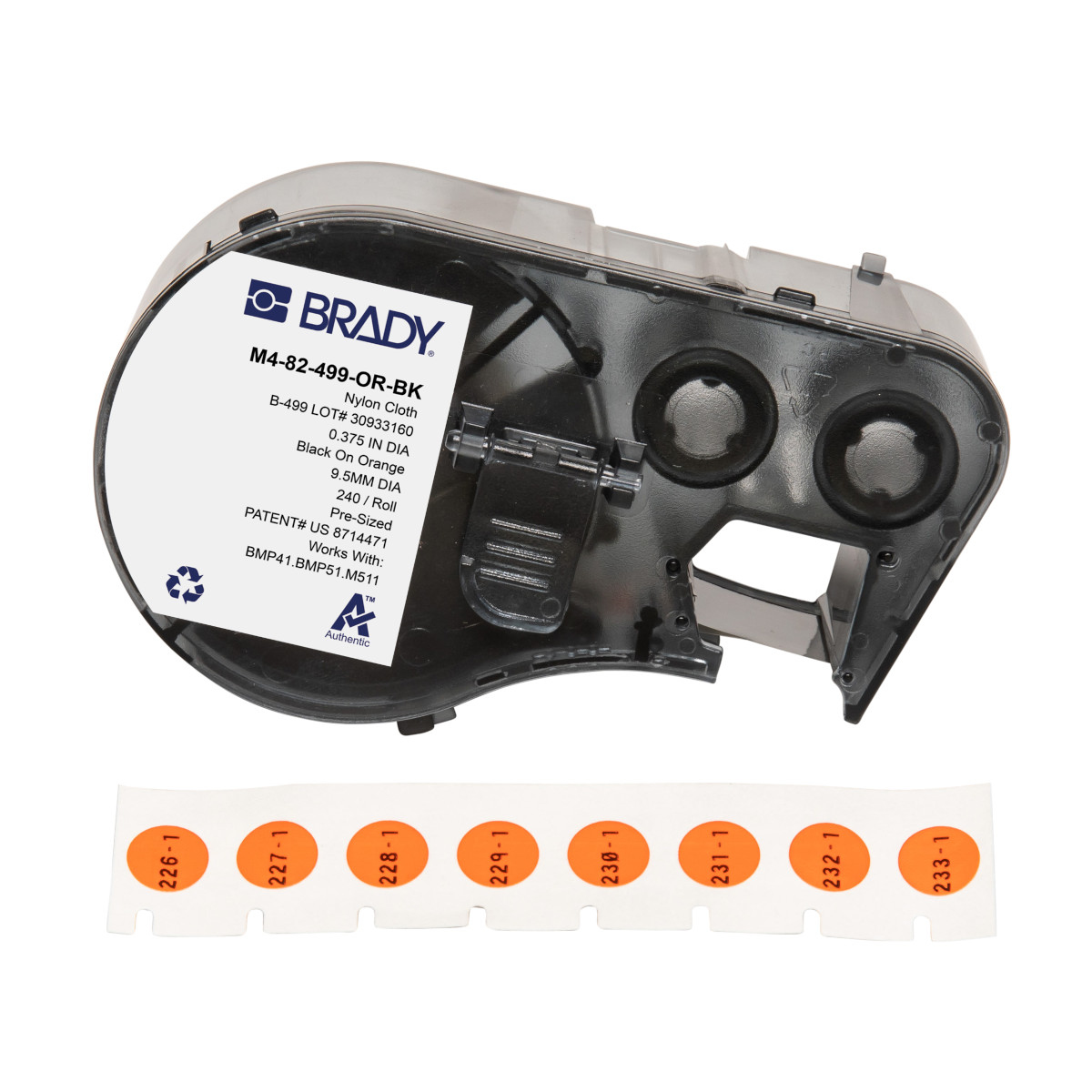 Brady M4-82-499-OR-BK printer label Black. Orange Self-adhesive printe