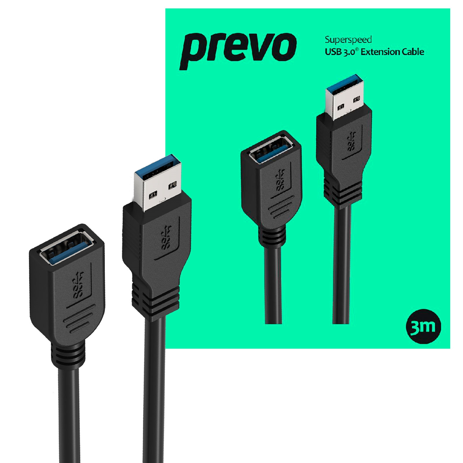 Image of PREVO USBM-USBF-3M-3.0 USB cable USB 3.2 Gen 1 (3.1 Gen 1) USB A Black