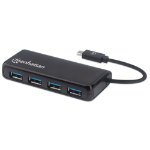 Manhattan USB-C Dock/Hub, Ports (4): USB-A (x4), 5 Gbps (USB 3.2 Gen1 aka USB 3.0), External Power Supply Not Needed, Equivalent to Startech HB30CM4AB, SuperSpeed USB, Black, Three Year Warranty, Retail Box