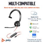 POLY Blackwire 3310 Monaural Microsoft Teams Certified USB-C Headset +USB-C/A Adapter