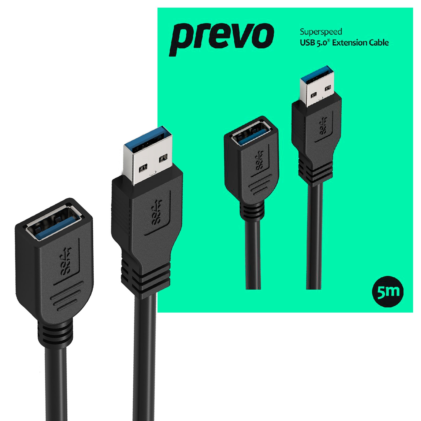 Image of PREVO USBM-USBF-5M-3.0 USB cable USB 3.2 Gen 1 (3.1 Gen 1) USB A Black