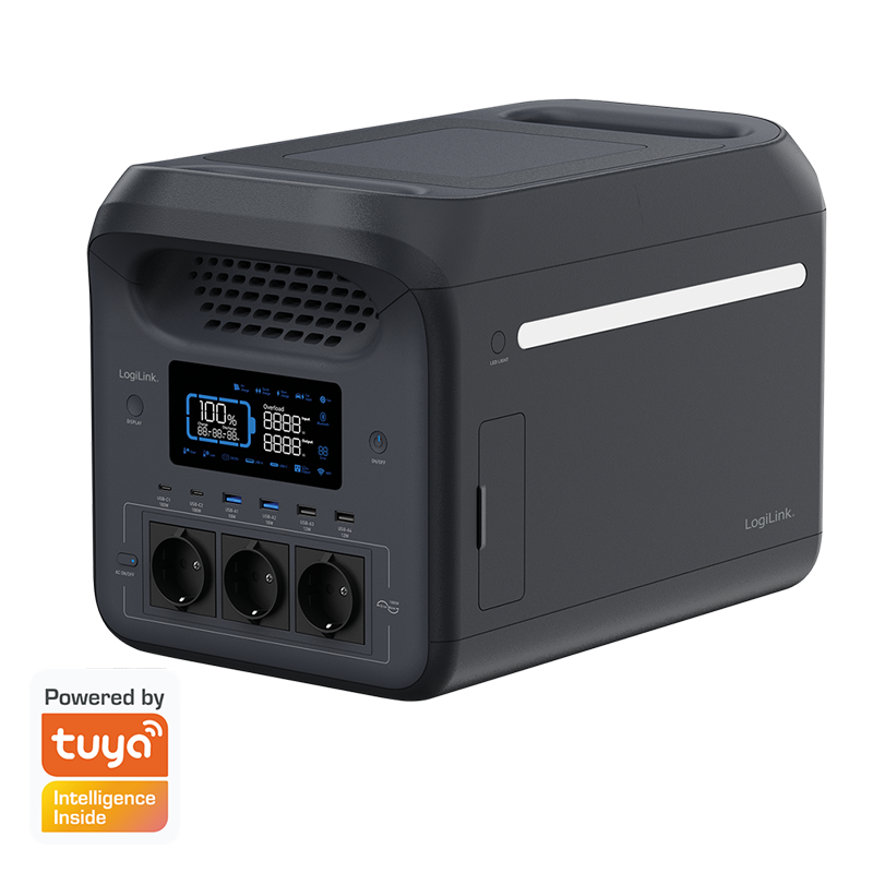 LogiLink Portable power station, 1800W, LiFePO4 battery, Tuya compatible