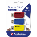Verbatim Store 'n' Click - USB-Stick 3.2 GEN1 - 3x16 GB - Blauw/Rood/Geel