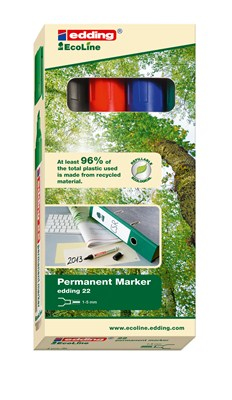 Photos - Felt Tip Pen Edding 22 EcoLine permanent marker Chisel tip Black, Blue, Green, Red 4-22 